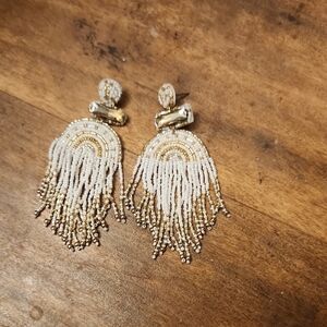 White & Gold Beautiful BOHO Beaded Earrings